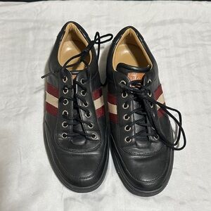 Bally Black Sneakers with Red and Cream Stripes